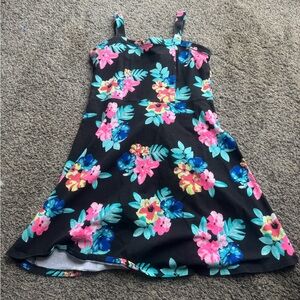 Floral Kids Dress - Black with Pink and Blue Accents